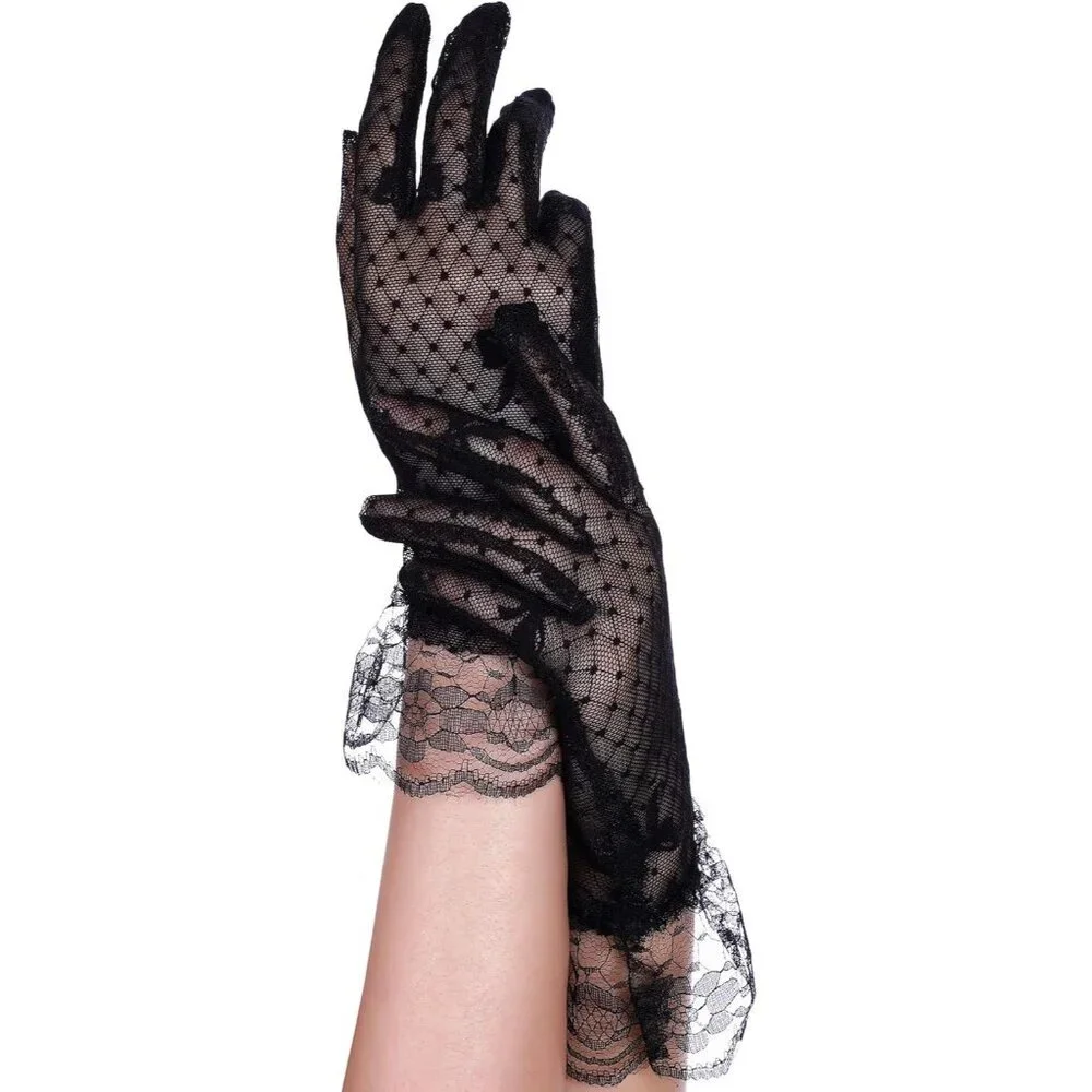 Women's Elegant Dress Up Lace Gloves Black Halloween Wedding Parties Prom